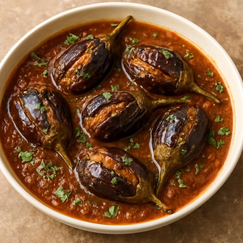 Entree: India – Andhra Coastal – గుత్తి వంకాయ కూర ➤ Gutti Vankaya Kura (Stuffed Eggplant Curry) recipe
