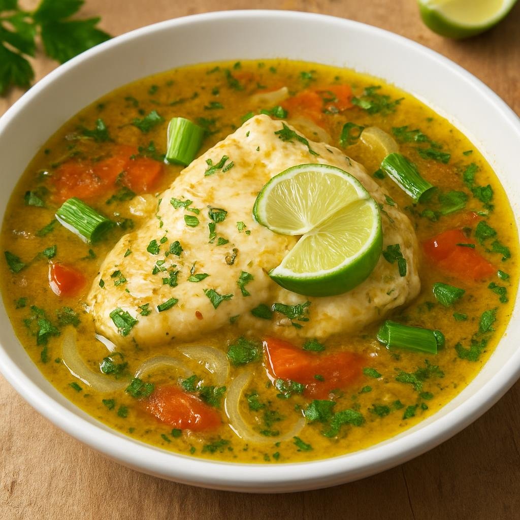 Entree: Guadeloupe – Southern Culinary Region – Blaff de Poisson (Fish poached in a fragrant citrus-herb broth typical of Guadeloupean coastal cooking) recipe