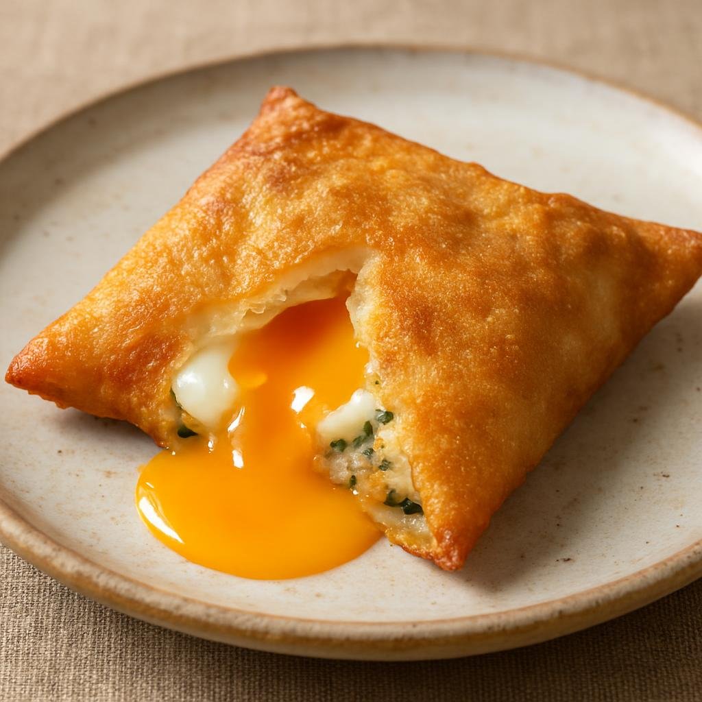 Entree: Tunisia – Southern Tunisia – بريك بالبيض ➤ Brīk bil-bayḍ (Thin fried pastry parcel filled with egg and savory fillings, crisp outside with a soft runny yolk inside) recipe