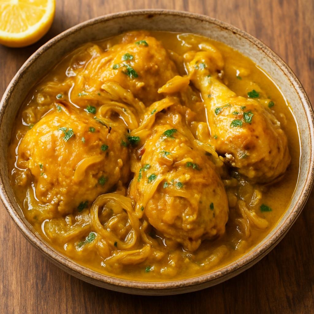 Entree: Senegal – Northern Senegal – Yassa Poulet (Chicken marinated and cooked in a tangy onion, lemon, and mustard sauce) recipe