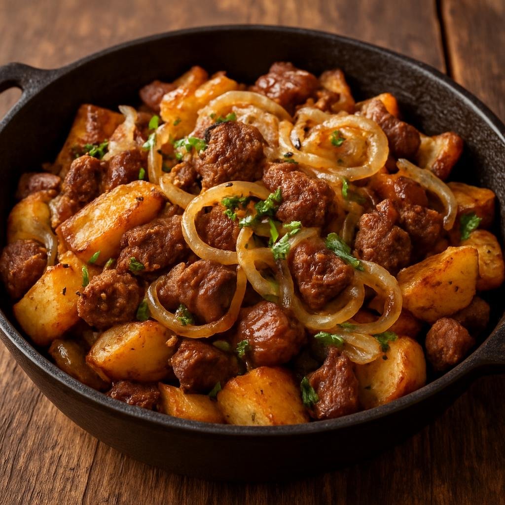 Entree: Kazakhstan – Southern Kazakhstan – Қуырдақ ➤ Quyrdaq (Rustic pan-fried spiced meat with onions and potatoes common in Kazakh home cooking) recipe