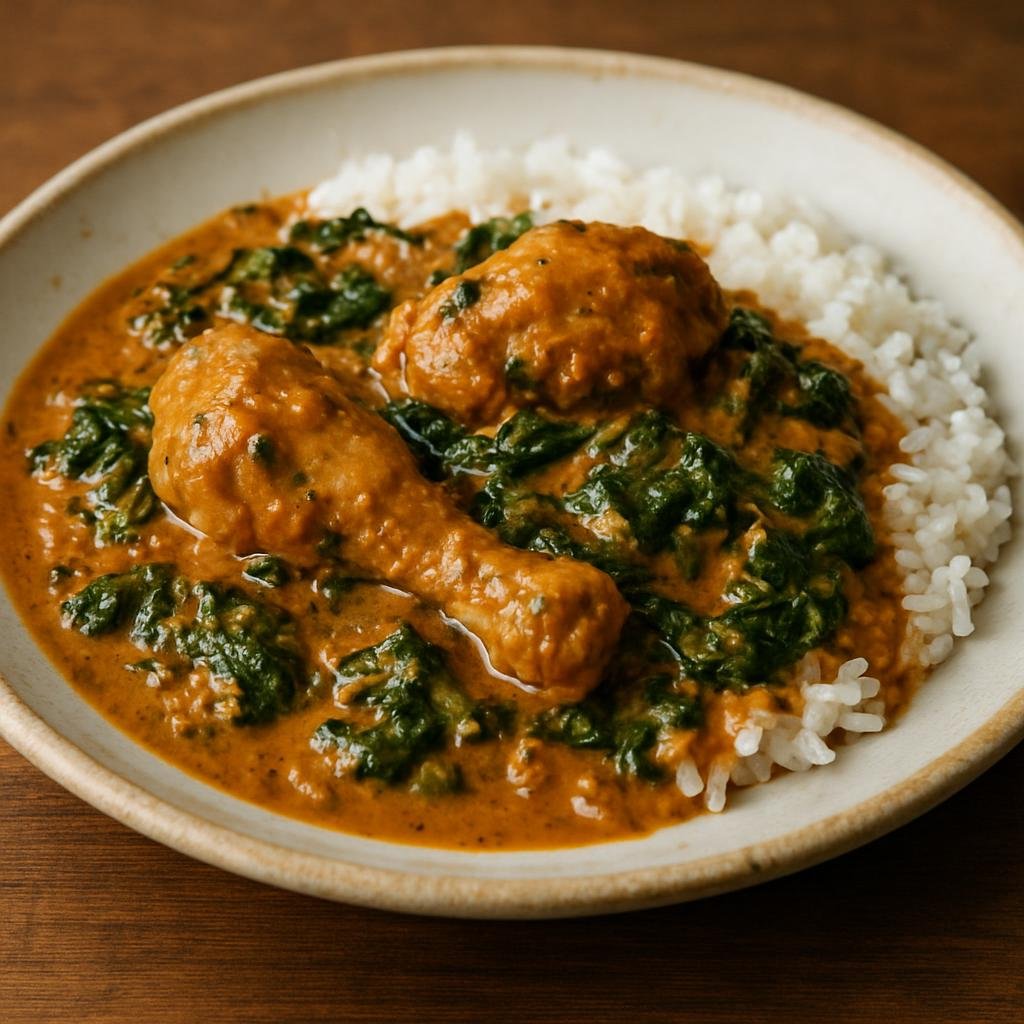 Entree: Central African Republic – Northern Culinary Region – Mbala Pinda (Hearty Central African peanut stew with chicken and leafy greens served over rice) recipe