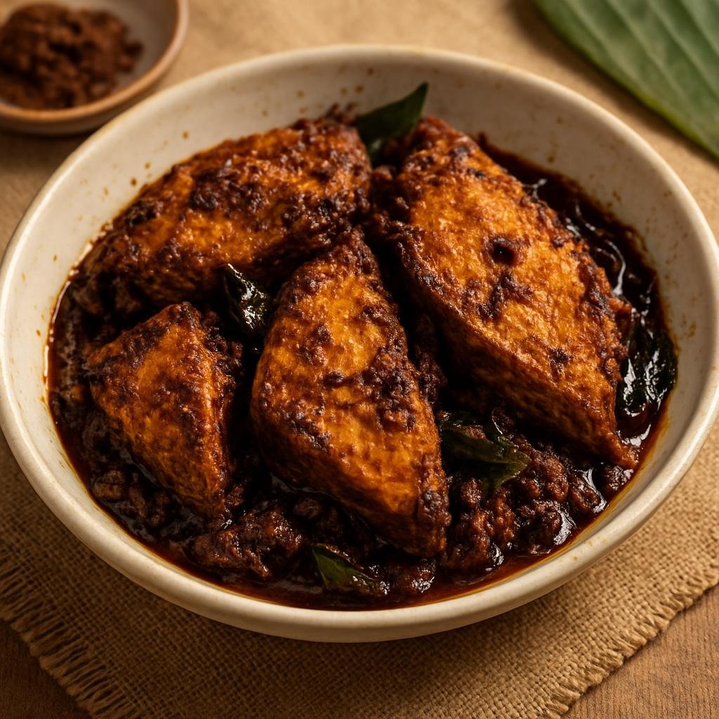 Entree: Sri Lanka – Kandyan Highlands – අඹුල් තියල් ➤ Ambul Thiyal (Traditional Sri Lankan dry sour fish curry made with firm fish pieces cooked in a tangy goraka and roasted spice mixture) recipe