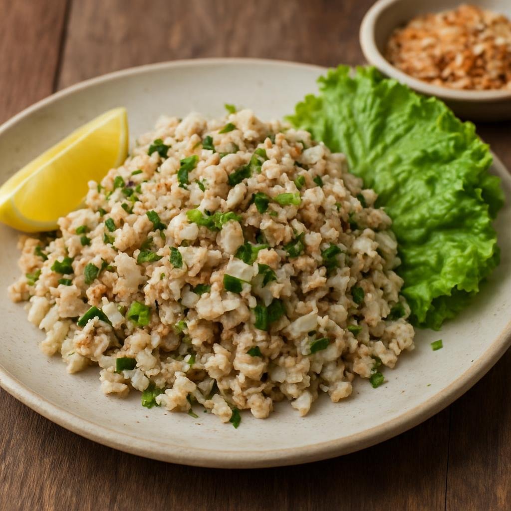 Entree: Northern Mariana Islands – Chicken Kelaguen (Marinated chopped chicken with coconut and lime) recipe