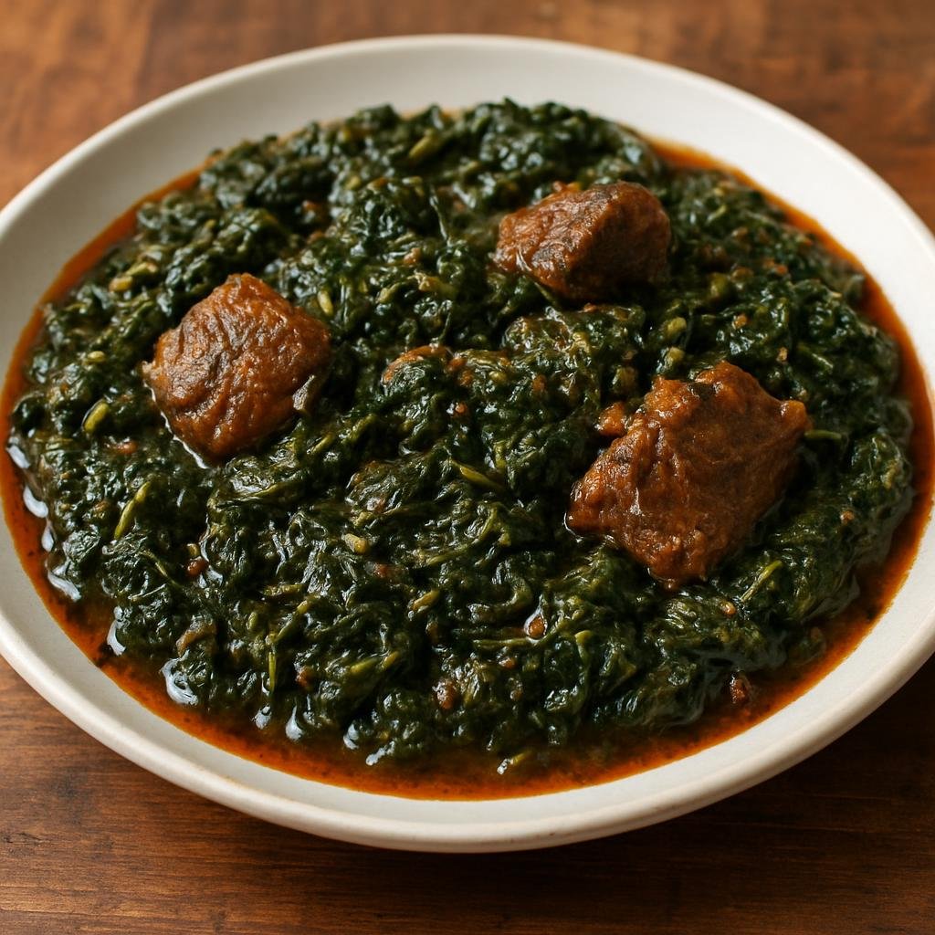 Entree: Togo – Gboma Dessi (Stewed African spinach with meat) recipe
