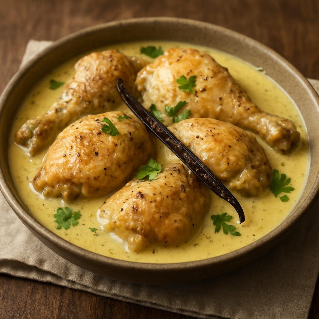 Entree: New Caledonia – National Cuisine – Poulet à la Vanille (Vanilla chicken) recipe