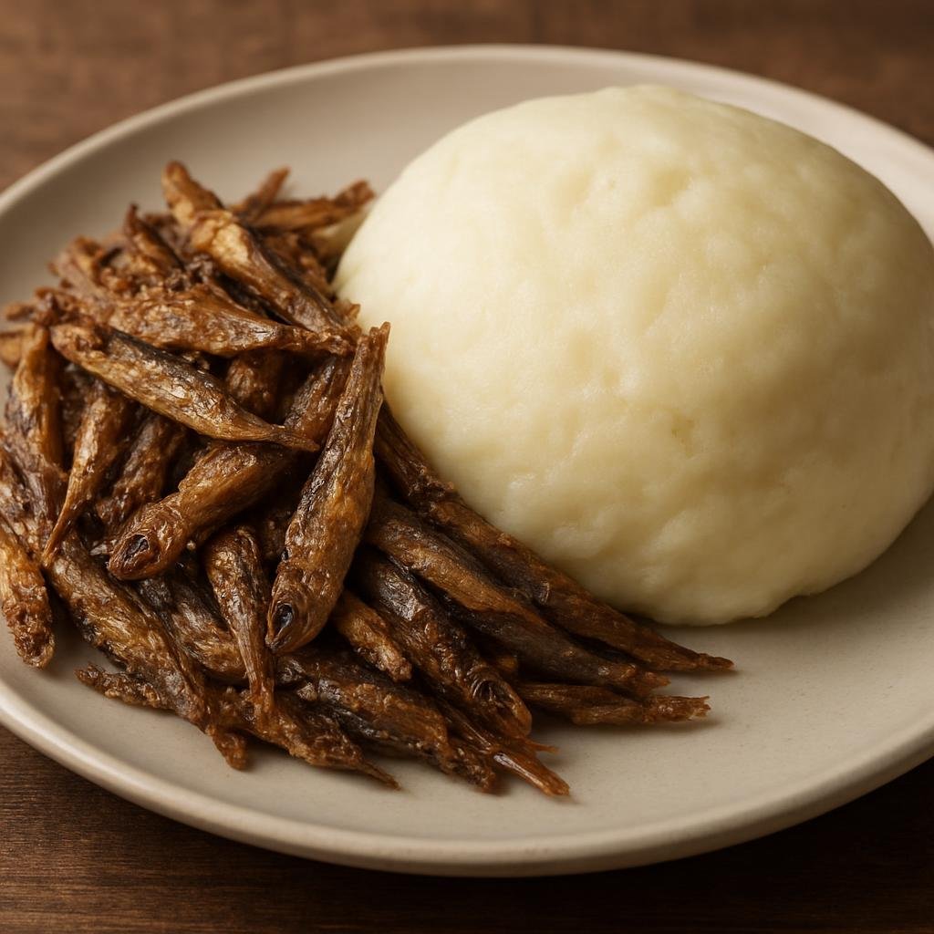 Entree: Zimbabwe – National Cuisine – Kapenta neSadza (Dried small freshwater fish with maize porridge) recipe
