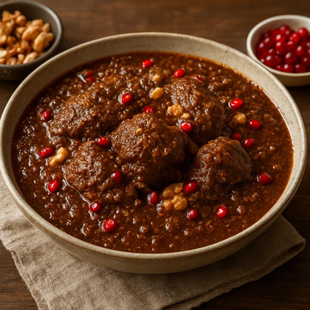 Entree: Iran – Azerbaijani Iran – فسنجان ➤ Fesenjān (Pomegranate-walnut stew) recipe