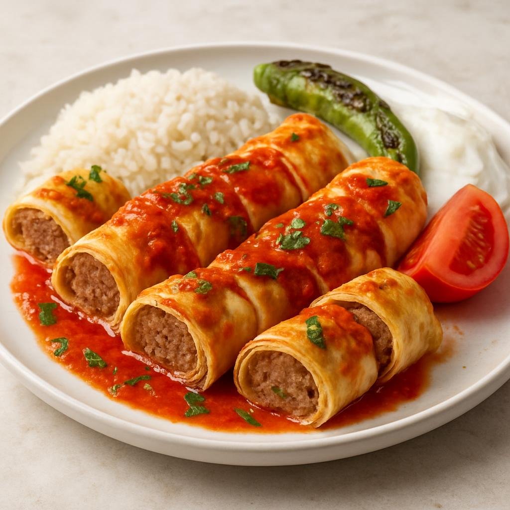 Entree: Turkey – Adana & Cukurova – Beyti Kebab (Grilled lamb kebab wrapped in flatbread with tomato-butter sauce and yogurt) recipe