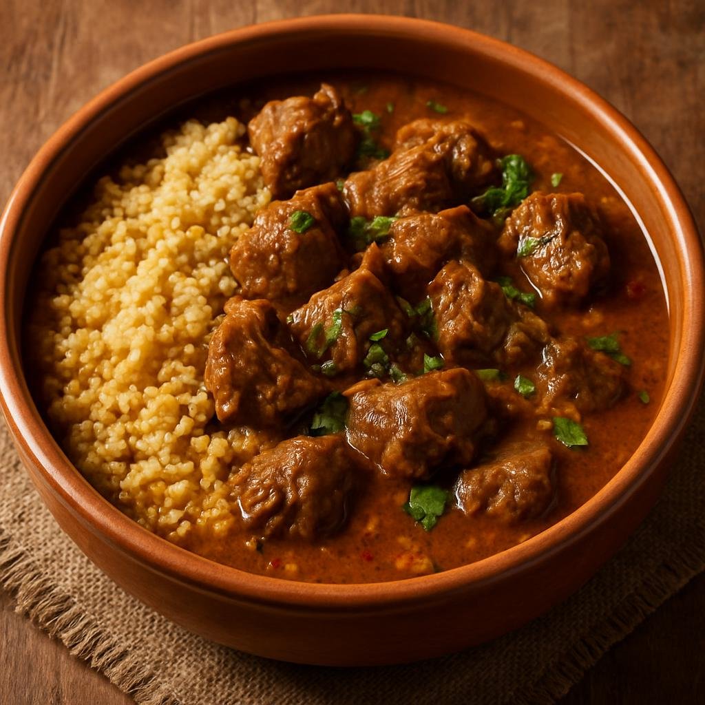 Entree: Mauritania – National Cuisine – شرشم ➤ Cherchem (Hearty Mauritanian lamb stew served with millet in a warm spiced broth) recipe