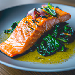 Entrée: United States – Pan-Seared Salmon with Spinach and Olive Oil recipe