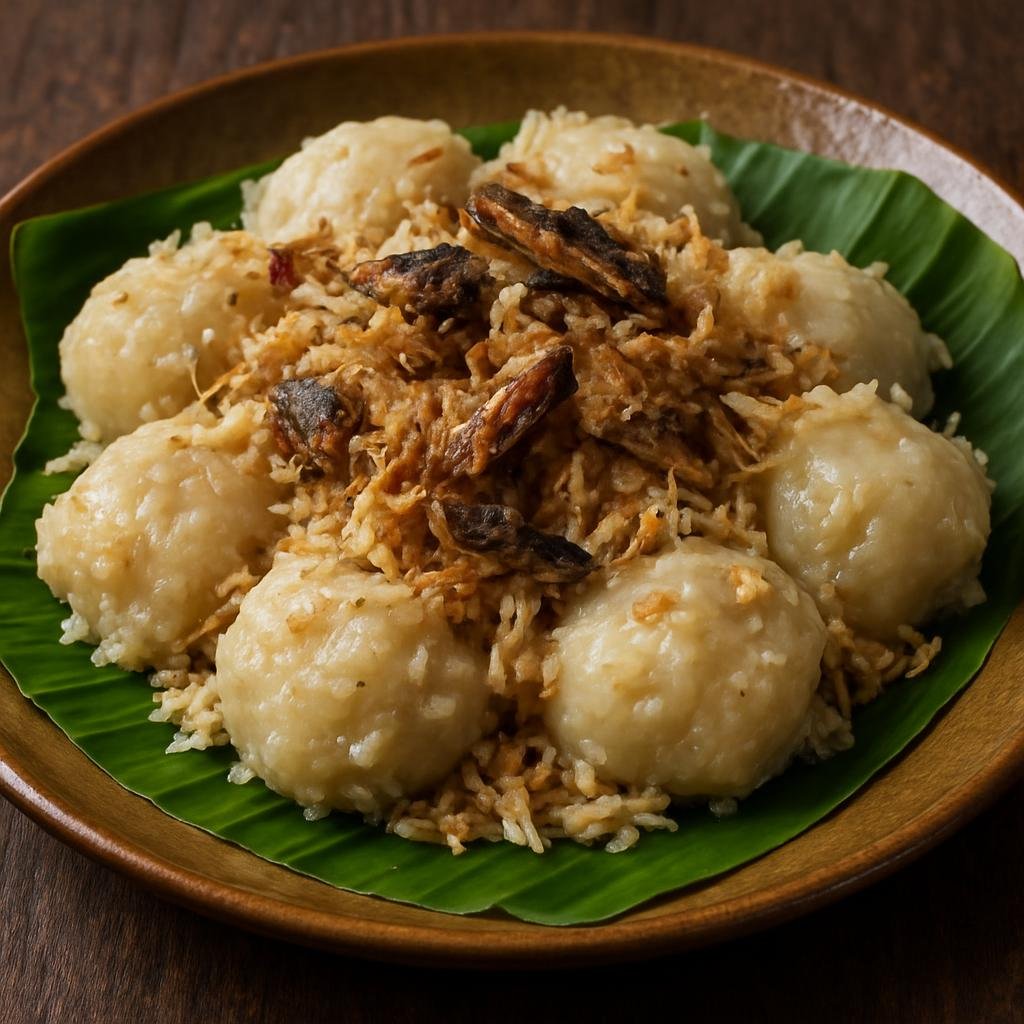 Entree: Papua New Guinea – National Cuisine – Saksak (Steamed sago dumplings mixed with coconut and smoked fish) recipe