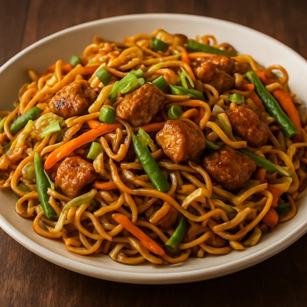 Entree: Suriname – National Cuisine – Bami Goreng (Stir-fried seasoned egg noodles with vegetables and savory protein) recipe