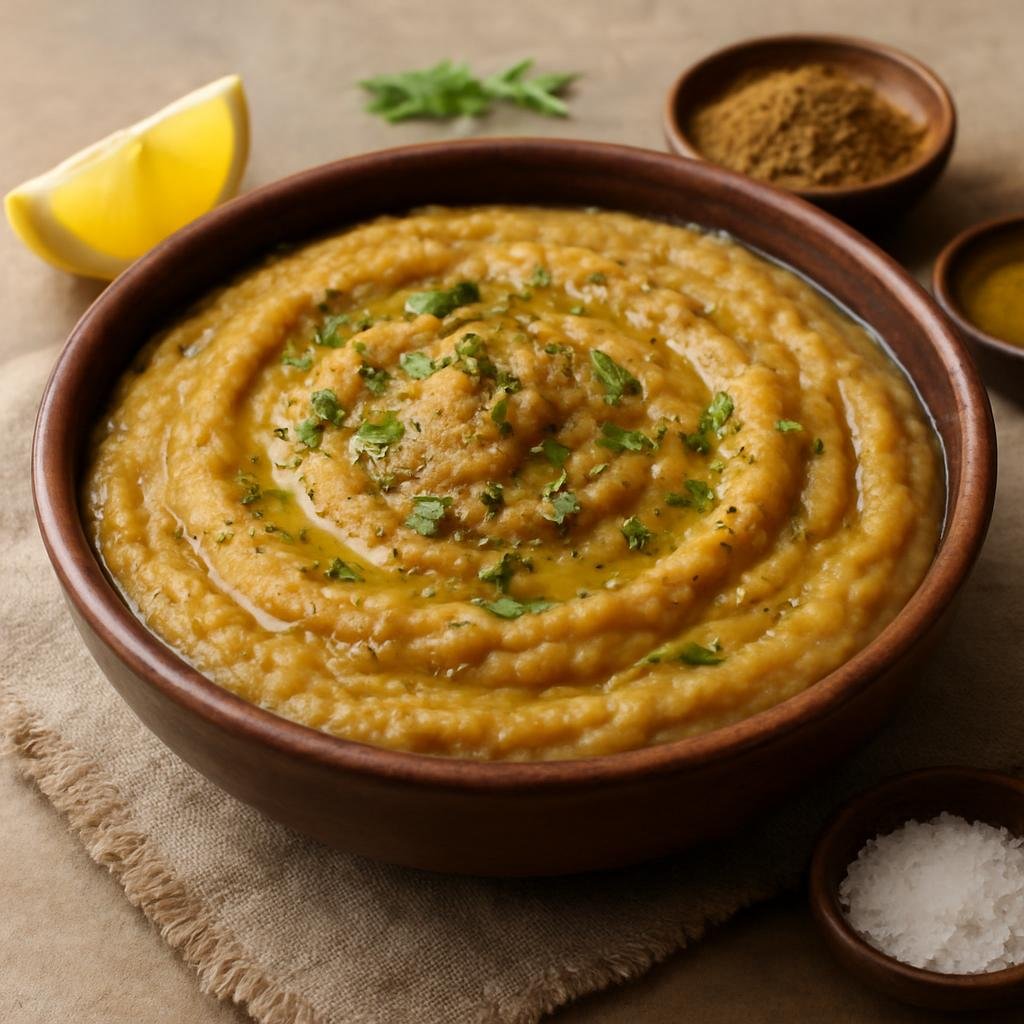 Entree: Western Sahara – National Cuisine – بصارة ➤ Bissara (Thick heated purée of dried fava beans seasoned with garlic, cumin, olive oil, and lemon) recipe