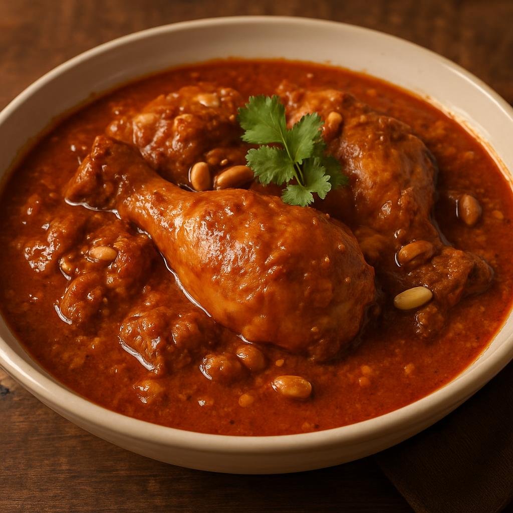 Entree: Angola – Moamba de Ginguba (Angolan peanut and palm-oil chicken stew in a rich, savory sauce) recipe