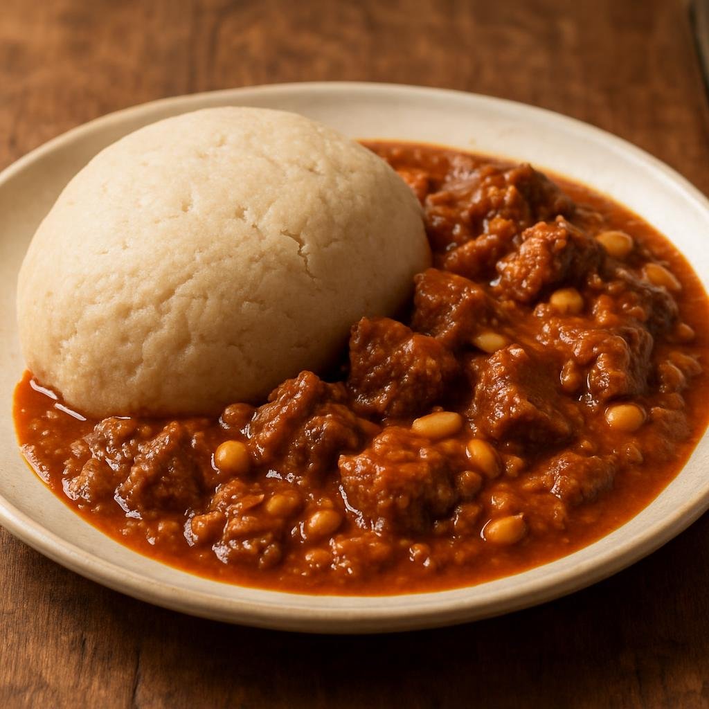 Entree: Chad – Central Culinary Region – La Boule (Stiff millet dough served with a rich peanut and tomato beef stew) recipe