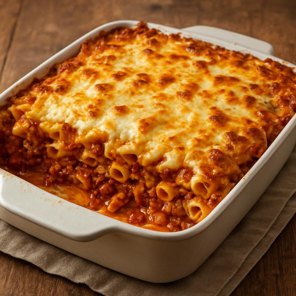 Entree: Cyprus – Central Culinary Region – Μακαρόνια του Φούρνου ➤ Makaronia tou Fournou (Cypriot baked pasta casserole with seasoned ground meat and creamy béchamel) recipe