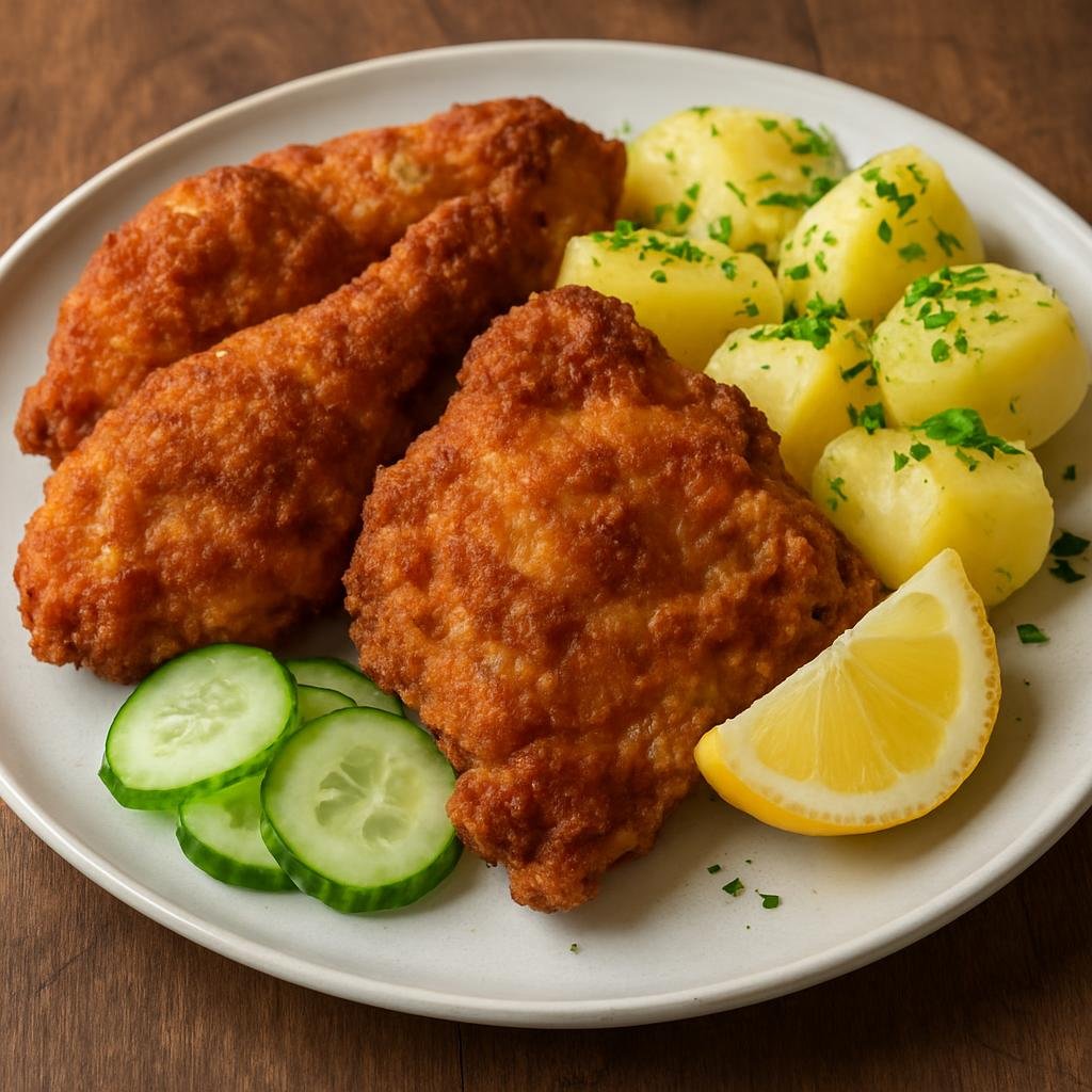 Entree: Austria – Styria – Backhendl (Crisp Styrian breaded and deep-fried chicken pieces) recipe