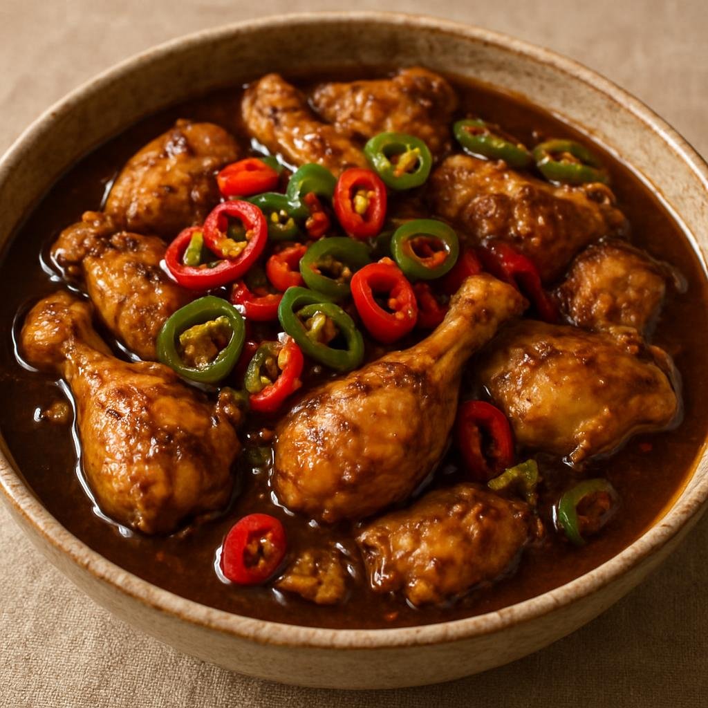 Entree: Guam – Kadun Pika (Chamorro spicy braised chicken stew flavored with vinegar, soy, and fresh hot chiles) recipe