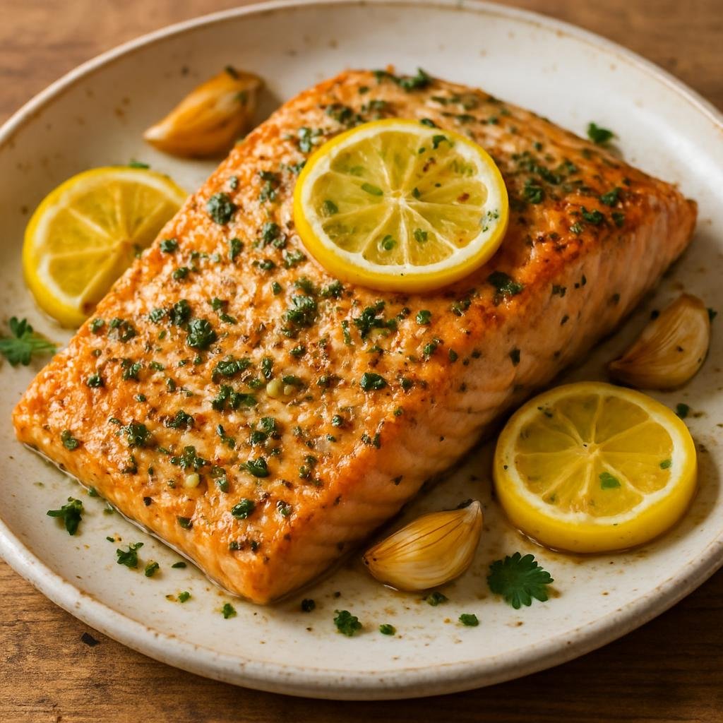 Entree: Heard Island and McDonald Islands – Baked Atlantic Salmon (Oven-baked Atlantic salmon fillets seasoned with lemon, garlic, and herbs) recipe