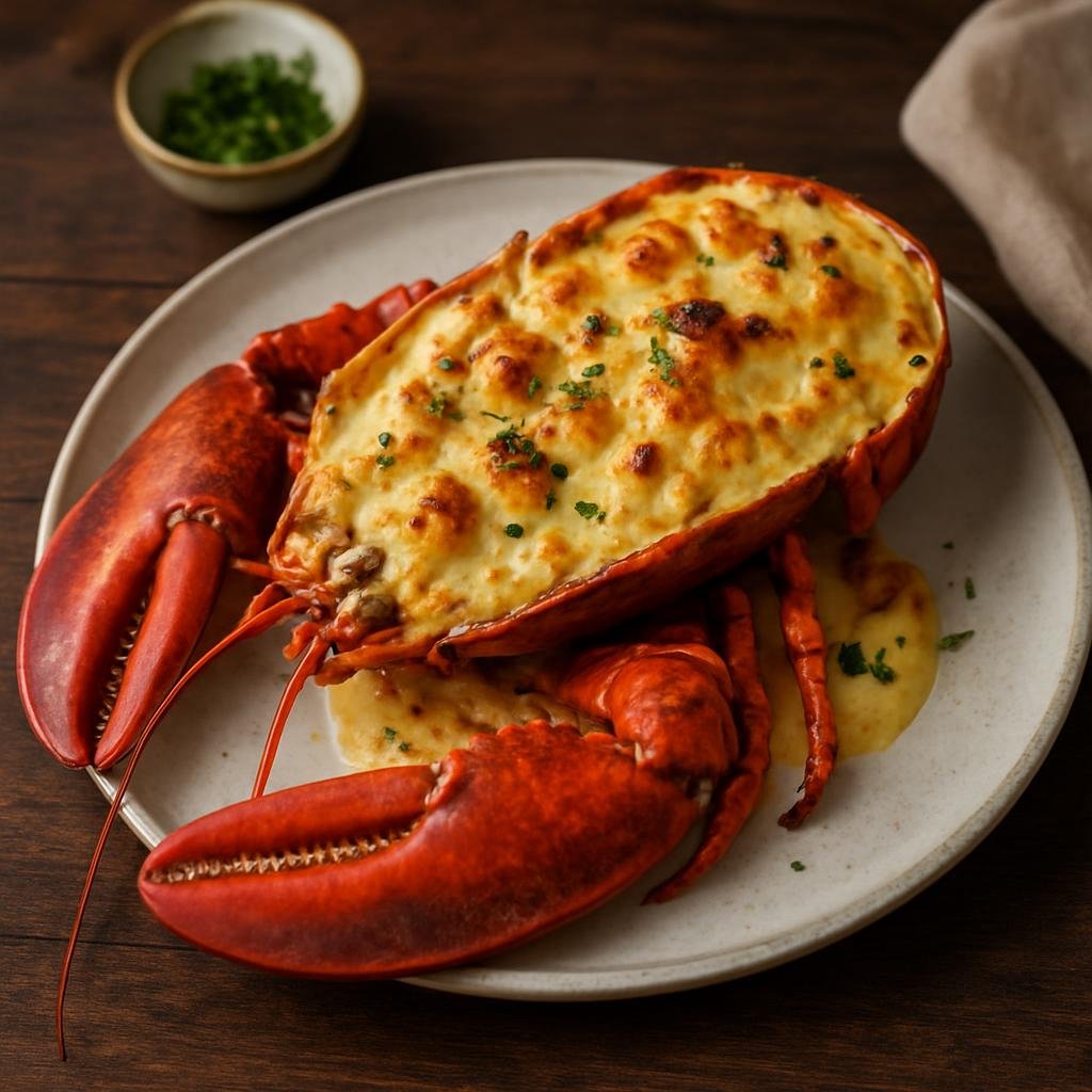 Entree: Jersey – Jersey Lobster Thermidor (Baked lobster meat in a creamy mustard-and-cheese sauce served in the shell) recipe