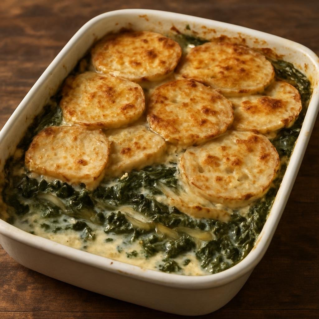 Entree: Niue – Takihi (Baked Niuean layered taro and greens casserole simmered in coconut cream) recipe