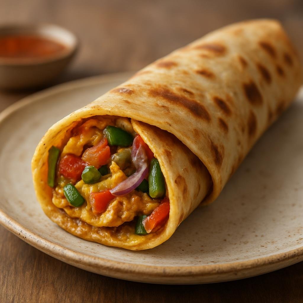 Entree: Uganda – Rolex (Thin fried chapati rolled around a seasoned omelette and vegetables, a popular Ugandan street-food wrap) recipe
