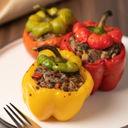Entrée: United States – Classic Bell Peppers Stuffed with Beef and Rice recipe