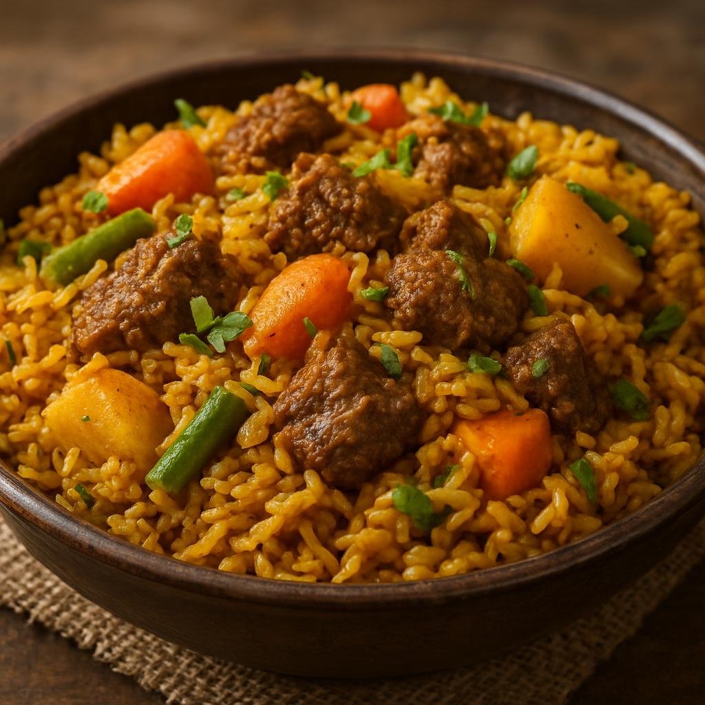 Entree: Bangladesh – Bangladeshi Street Food – তেহারি ➤ Tehārī (Spiced one-pot rice pilaf cooked with meat and vegetables) recipe