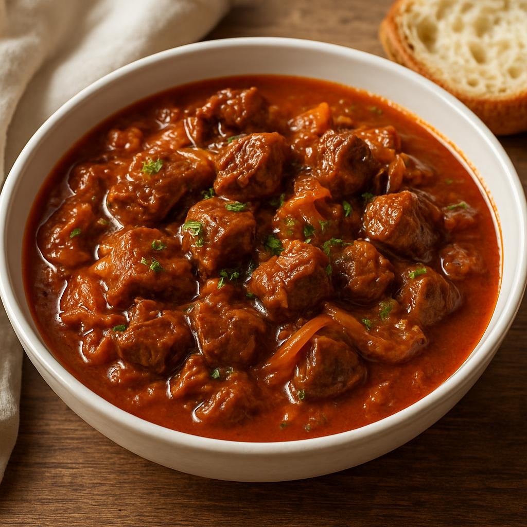 Entree: Austria – Central Culinary Region – Gulasch (Hearty paprika-spiced beef stew slow-simmered with onions) recipe