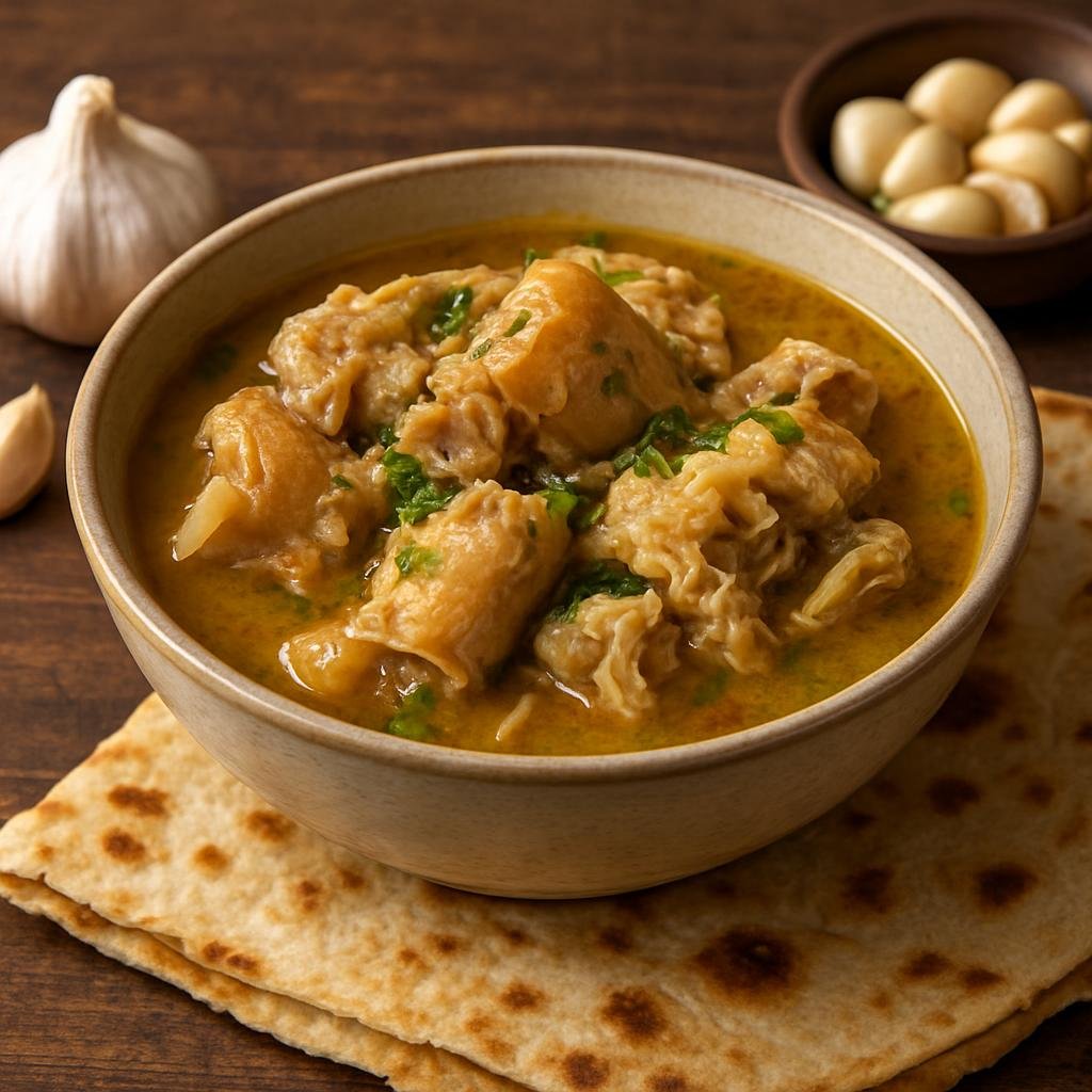 Entree: Azerbaijan – Azeri Northwest – Khash (Rich slow-cooked broth of cattle trotters and tripe traditionally served with garlic and flatbread) recipe