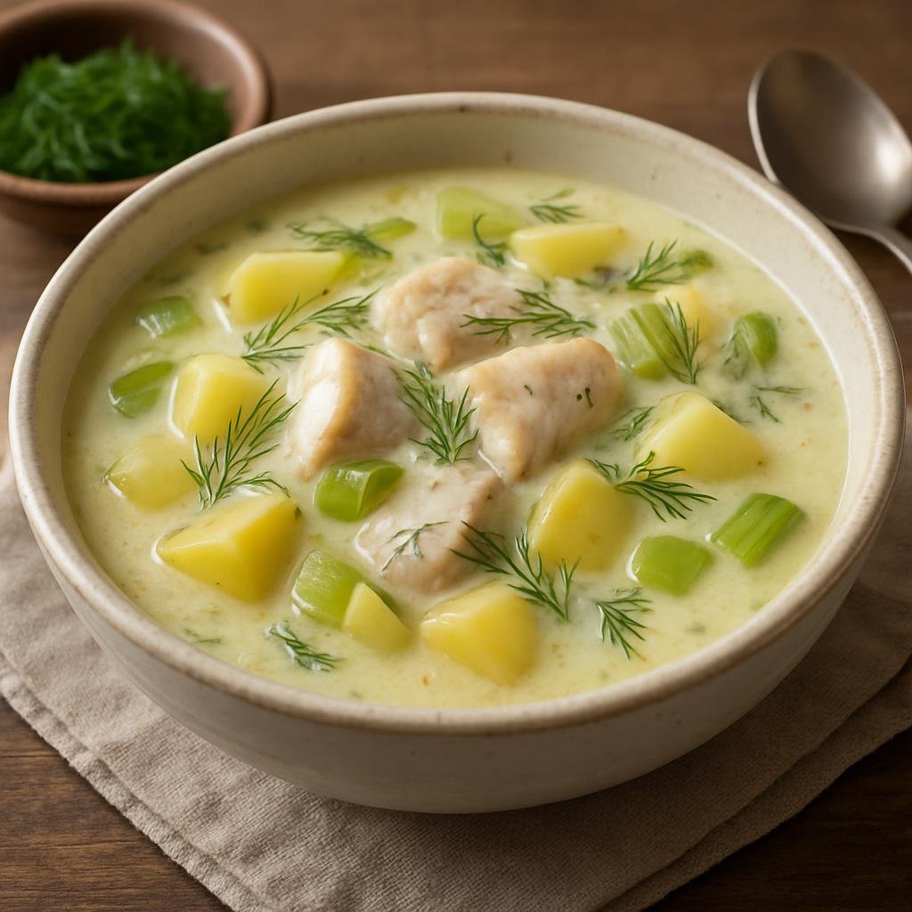 Entree: Finland – Central Culinary Region – Kalakeitto (Finnish creamy fish soup with potatoes, leeks, and dill) recipe