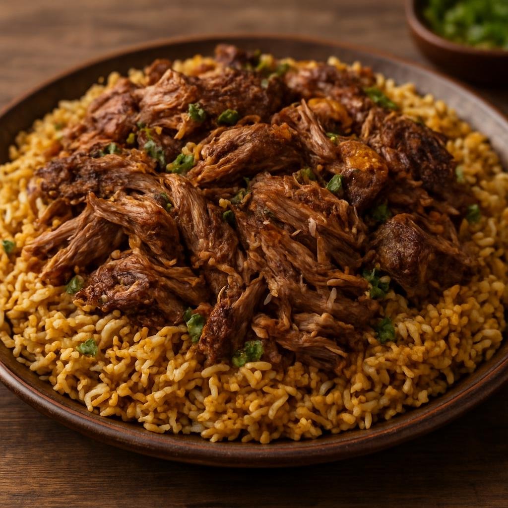 Entree: Saudi Arabia – Asir & Southern Saudi – حنيد ➤ Hanīd (Slow-roasted spiced lamb traditionally cooked in a pit and served shredded with seasoned rice) recipe