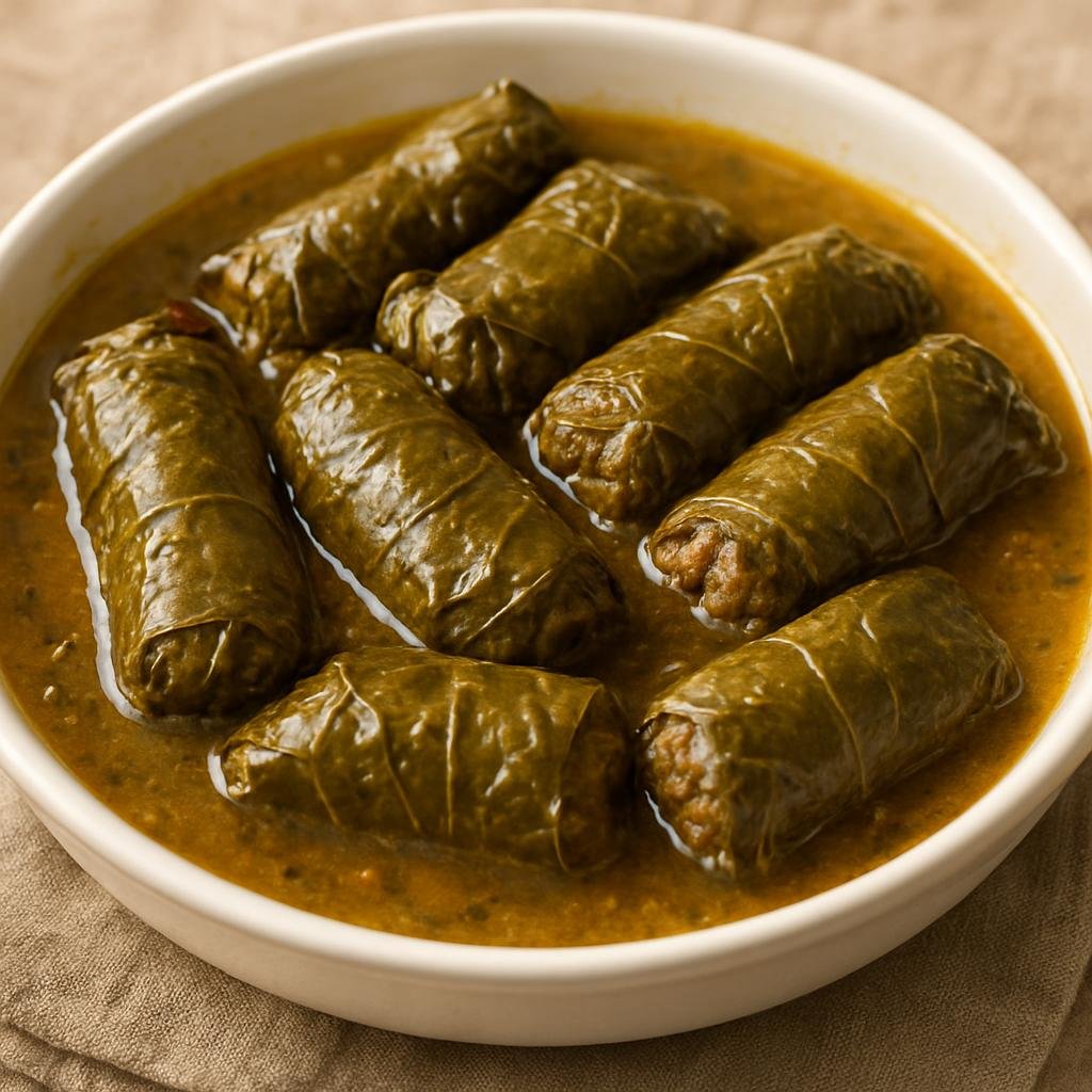 Entree: Bosnia and Herzegovina – Central Culinary Region – Japrak (Grape leaves stuffed with spiced ground meat and rice, braised in a savory broth) recipe