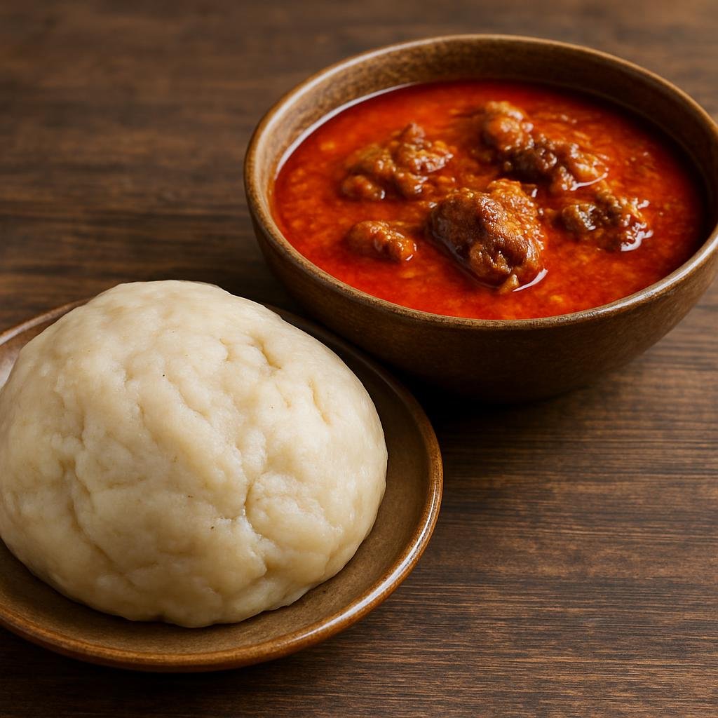 Entree: Cameroon – Central Culinary Region – Achu and Yellow Soup (Pounded cocoyam or yam dough served with a bright palm-oil–based spiced meat soup) recipe