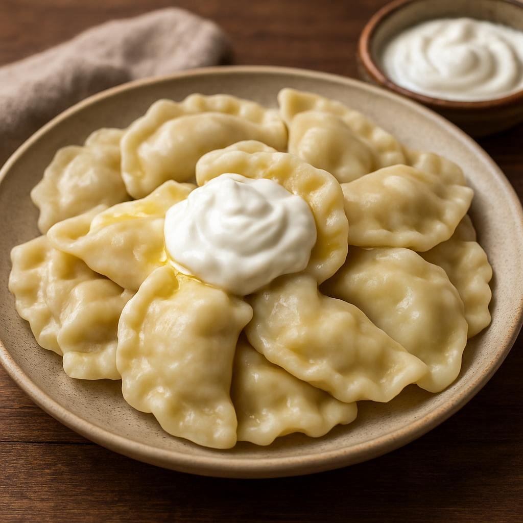 Entree: Ukraine – Eastern Ukraine – Вареники ➤ Varenyky (Boiled filled dumplings commonly stuffed with potato and cheese, served with butter and sour cream) recipe