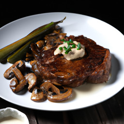 Entrée: United States – Garlic Butter T-Bone Steak with Sauteed Mushrooms recipe