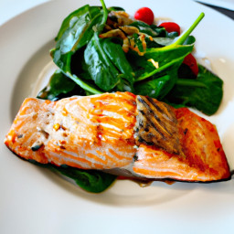 Entrée: United States – Grilled Salmon with Spinach and Tomato Salad recipe