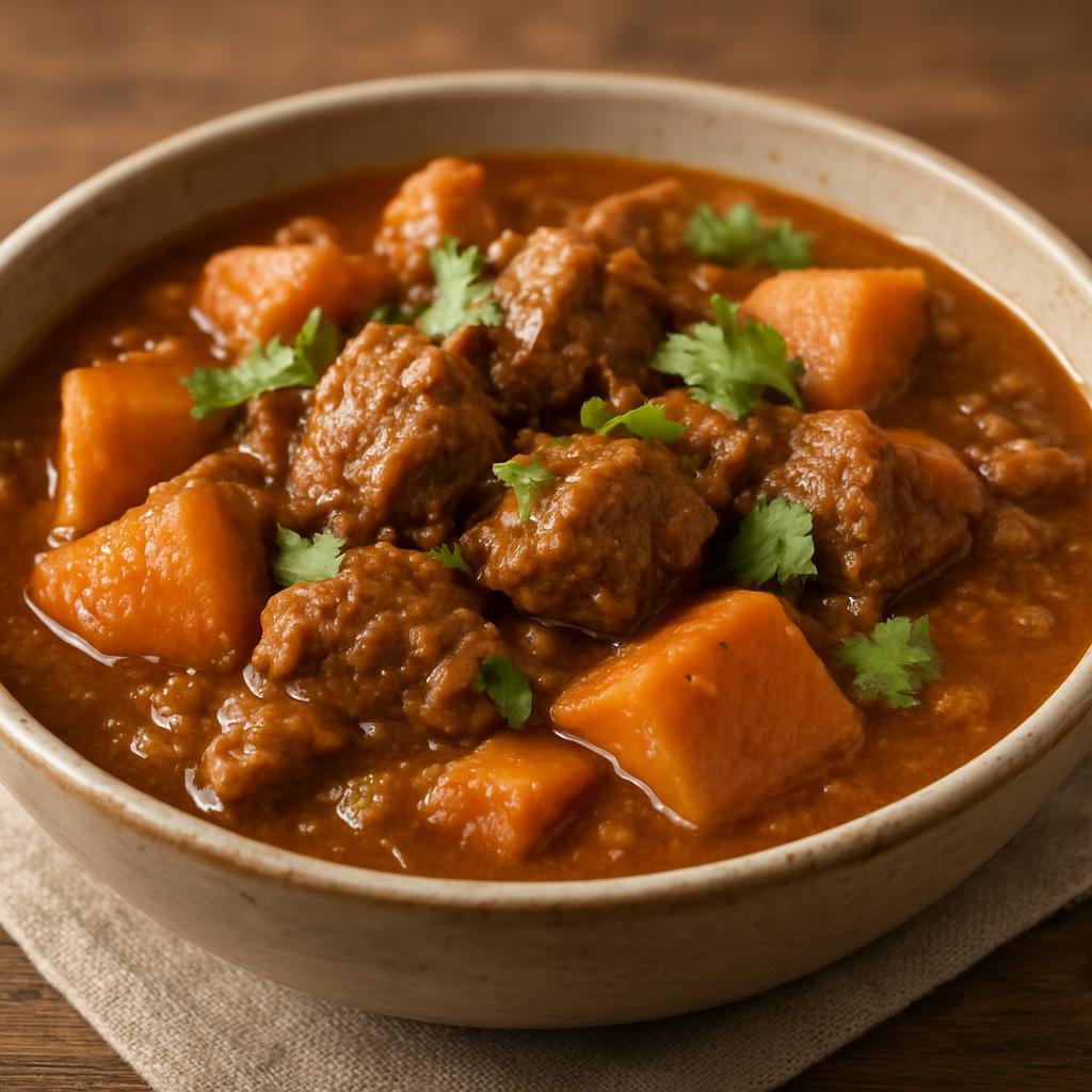Entree: New Zealand – Auckland & North Island – Kumara and Lamb Curry (Slow-simmered lamb curry with New Zealand kumara (sweet potato) recipe