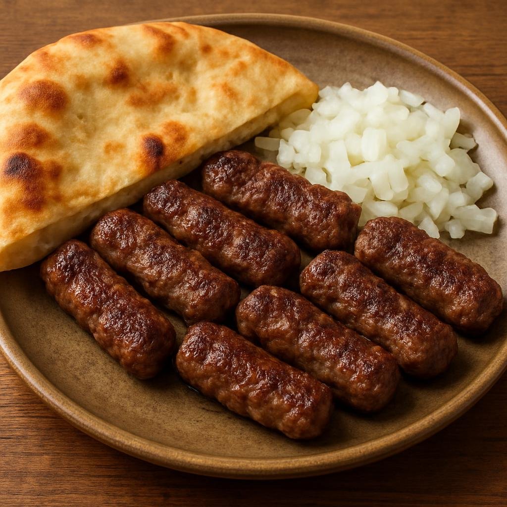 Entree: North Macedonia – National Cuisine – Кебапи ➤ Kebapi (Small grilled spiced ground-meat sausages traditionally served with flatbread and raw onions) recipe