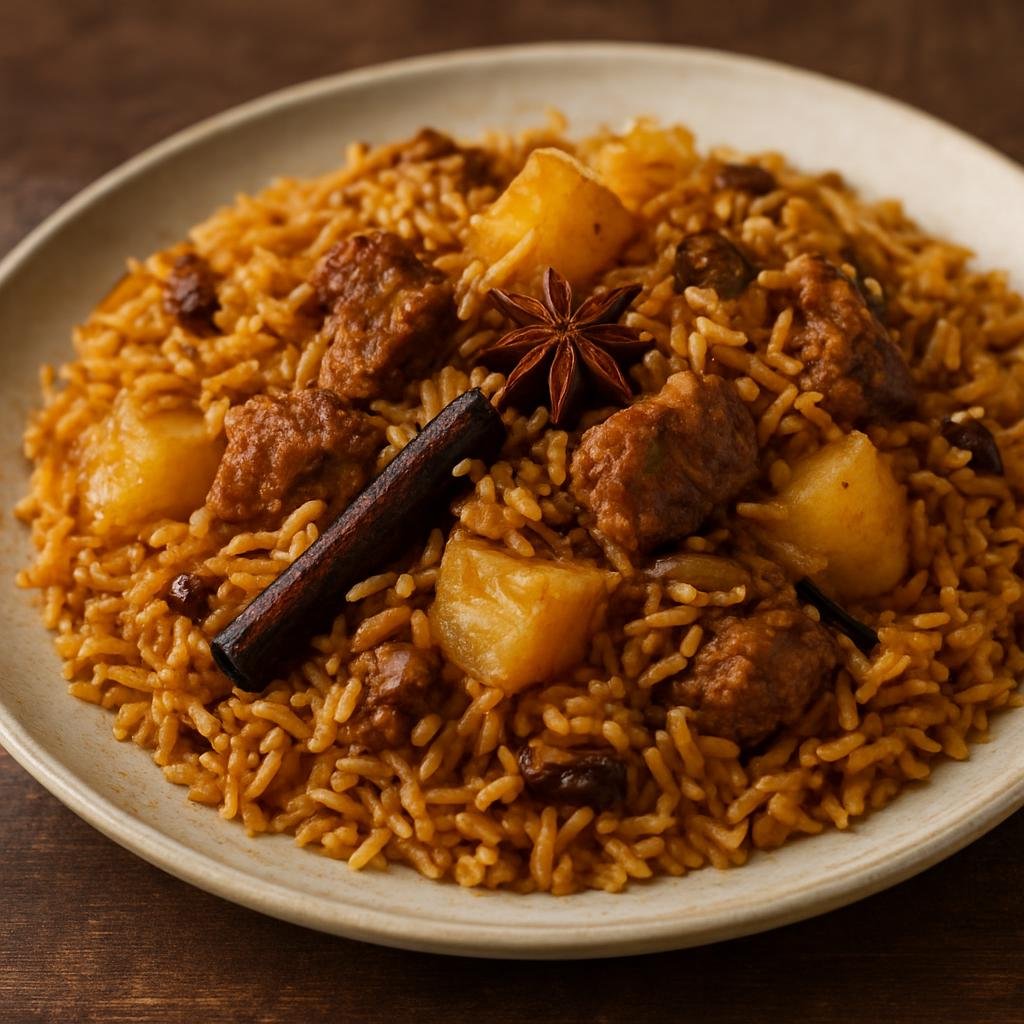 Entree: Bangladesh – Central Culinary Region – তেহারি ➤ Tehārī (A spiced one-pot rice and meat pilaf cooked with potatoes and whole aromatic spices) recipe