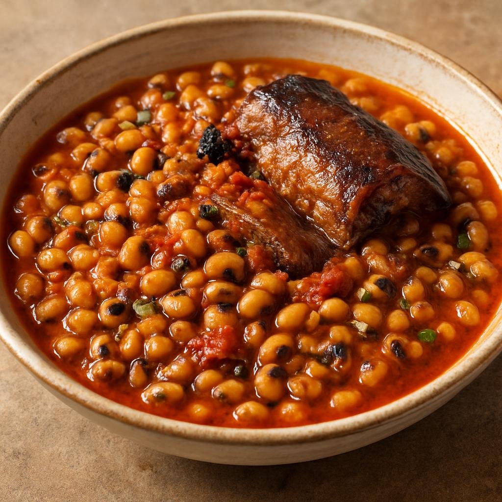 Entree: Republic of the Congo – National Cuisine – Madesu (Hearty stewed cowpeas cooked with palm oil, tomatoes, and smoked fish or meat.) recipe