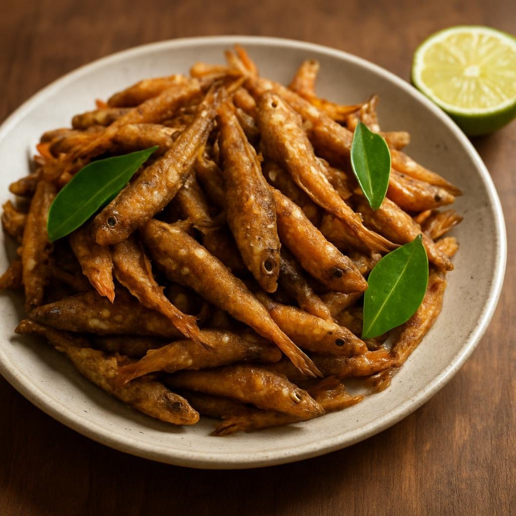 Entree: Réunion – Bichiques au Combava (Crispy fried tiny local fish flavored with combava (kaffir lime) recipe
