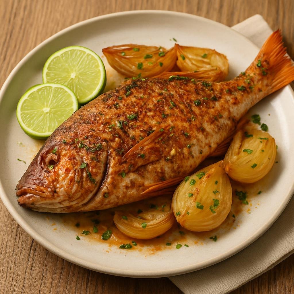 Entree: Saint Barthélemy – Vivaneau Grille (Whole grilled red snapper seasoned in classic Saint Barthélemy Creole-style flavors) recipe
