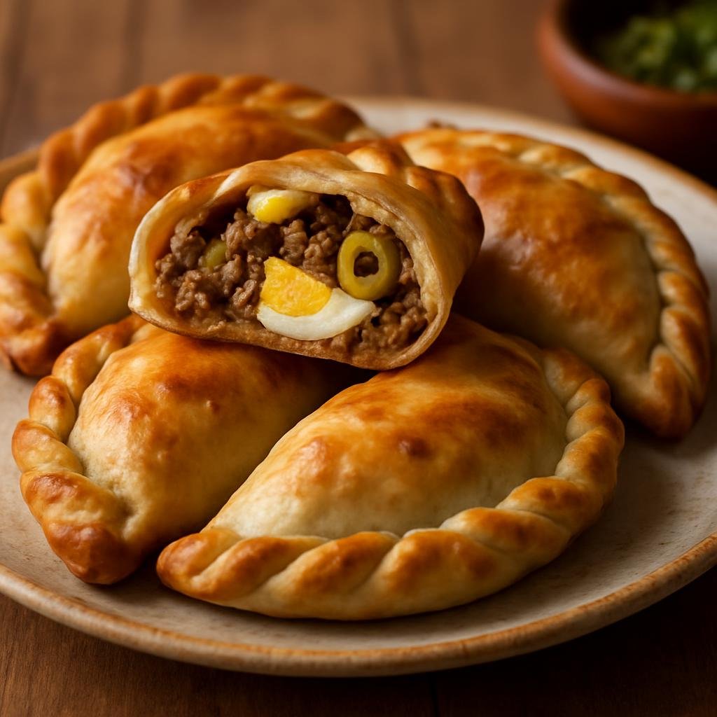 Entree: Argentina – Argentine Asado Belt – Empanadas Criollas (Savory baked hand pies filled with seasoned ground beef, sautéed onions, olives, and hard-cooked egg) recipe