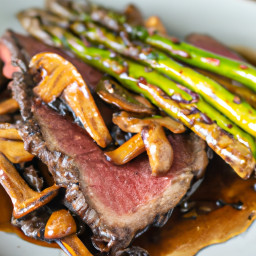 Entrée: United States – Ribeye Steak with Sautéed Oyster Mushrooms and Asparagus recipe