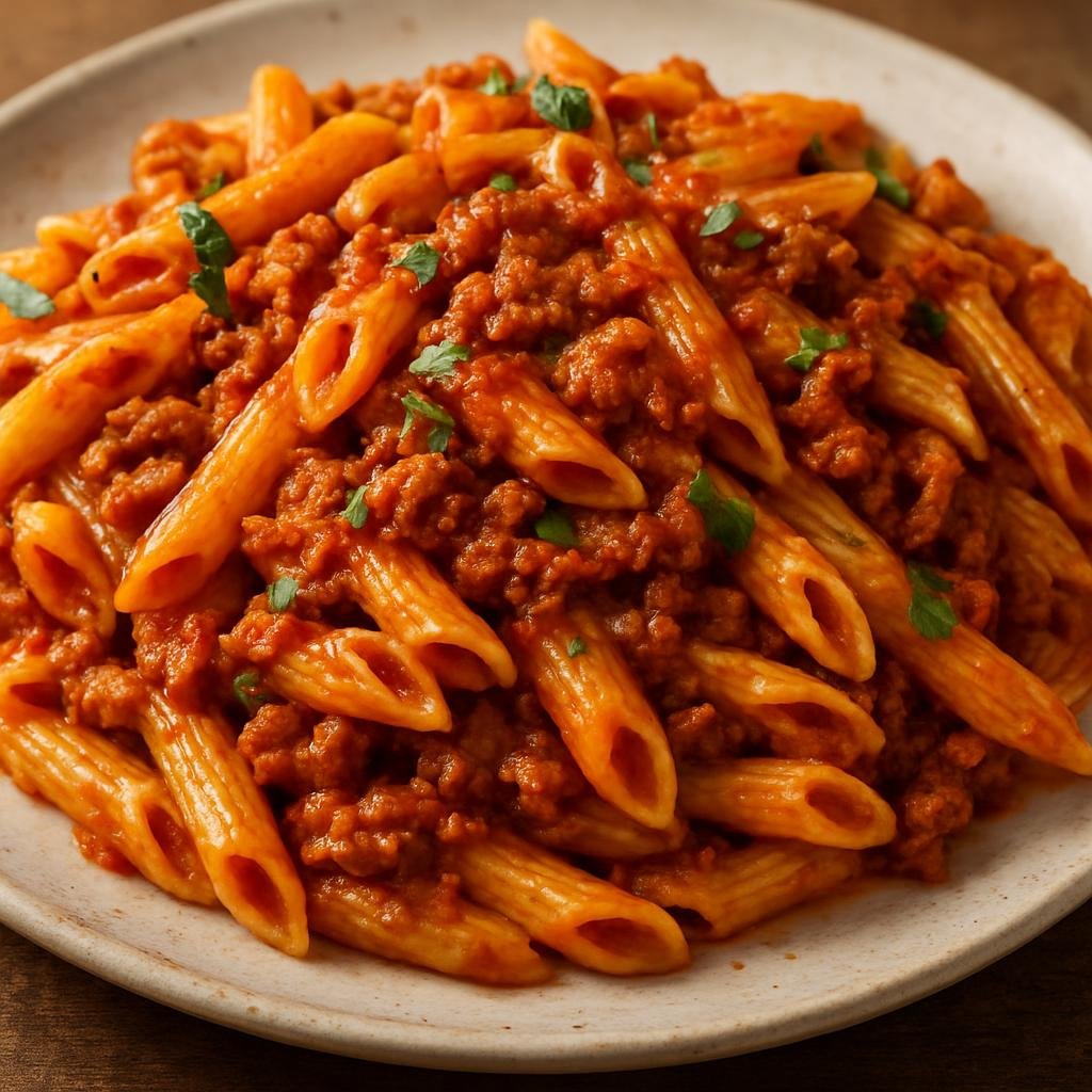 Entree: Greece – Aegean Islands – Μακαρόνια με κιμά ➤ Makaronia me kima (Pasta tossed with a seasoned ground meat and tomato sauce) recipe