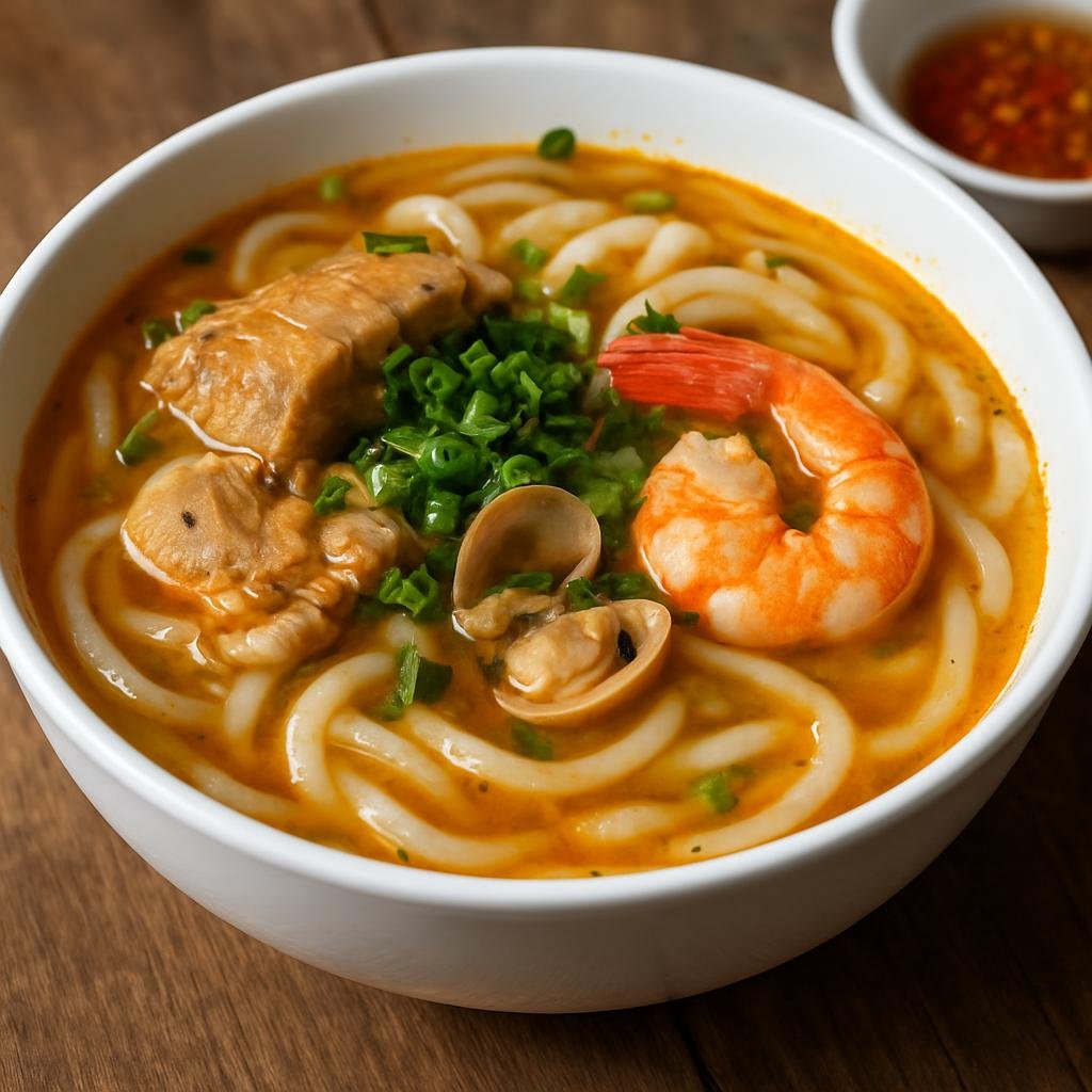 Entree: Vietnam – Central Vietnam – Bánh Canh (Thick Vietnamese noodle soup with a savory pork-and-seafood broth and chewy tapioca-rice noodles) recipe