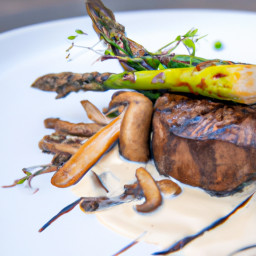 Entrée: United States – Grilled Ribeye with Asparagus and Mushroom Sauce recipe