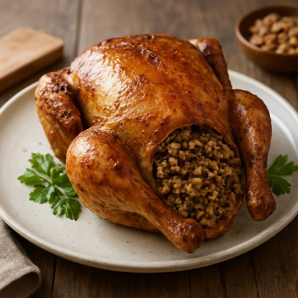 Entree: Azerbaijan – Azeri Northwest – Lavangi (Whole baked chicken stuffed with a spiced walnut and onion filling) recipe